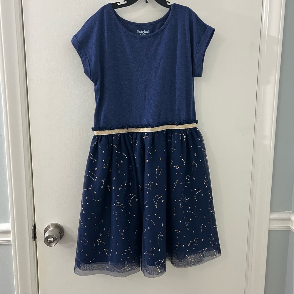 Cat & Jack Navy Blue Kids Dress with Starry Skirt size XL (14/16)